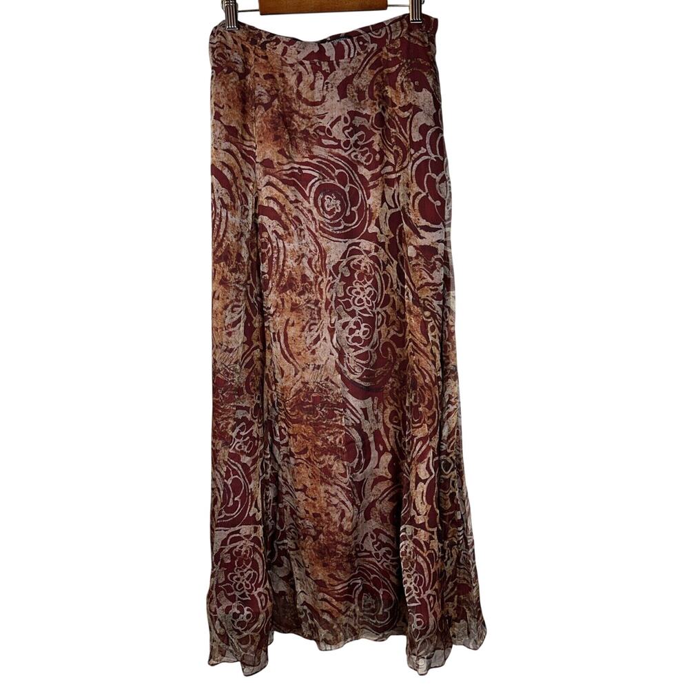 Peruvian Connection Womens Long Maxi‎ Skirt Size 2 Red Paisley Silk Boho Western